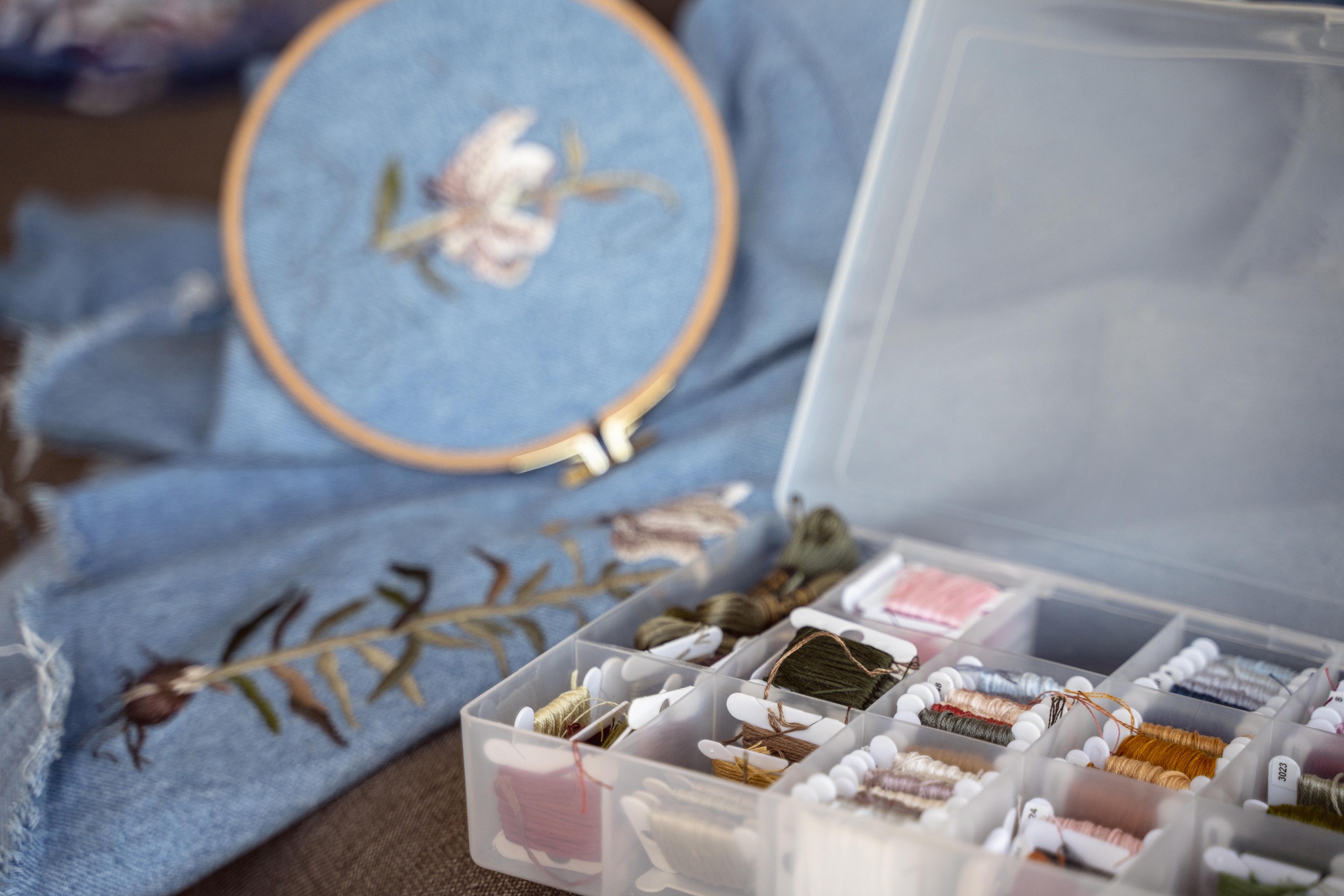 Studio interior with embroidery frames